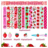 Blosssound 170 Pcs Strawberry Party Favors Set Strawberry Pendant Necklace Hair Rope Gripping Clips Bracelets Keychains Pinch Ball Stickers for Girls Baby Shower Birthday Party Decorations Supplies - 