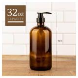 32 Ounce Glass Dispenser Bottle, Large Amber Container for Shower and Bath Shampoo Soap Conditioner Lotion - 1 Liter Shower Bottles- NO PUMP - Retail: $20