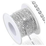 Dowarm 10 Yards 2MM Crystal Rhinestone Close Chain Trim for Sewing Crocs Shoes Clothes Cups, SS6 Claw Rhinestone Chain for Craft Jewelry Wedding Bouquet DIY Decoration, Silver - Retail: $8