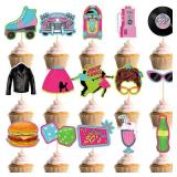 45 Pieces 1950s Cupcake Topper Rock and Roll Music Party Decorations 50s Music Soda Shop Cake Decoration for Retro 60fts Theme Party - Retail: $9