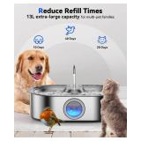 3.4Gal Dog Water Fountain for Large Dogs, 13L Stainless Steel Large Pet Fountain with Deeper and Wider Drinking Area, Automatic Dog Water Bowl Dispenser with Water Window and LED, Super Quiet - Retail