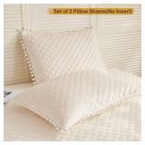 LIFEREVO Set of 2 Diamond Quilted Velvet Bed Pillowcases 20\x36\in, Pom Poms Fringe Decorative Throw Pillow Shams, Soft Bed Pillow Cases Zipper Closure for Teenfts Girls Bedroom (Beige, King) - Retail