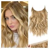 REECHO Invisible Wire Hair Extensions with Thinner Softer Lace Weft (Medium Blonde with Blonde Highlights, 12 Inch (Pack of 1)) - Retail: $18