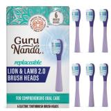 GuruNanda Lion and Lamb 2.0 Replacement Brush Head (Pack of 6), Round-Ended, Soft Bristles to Help with Plaque Control, BPA-Free, IPX7 Waterproof - Lavender - Retail: $8