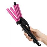 FARERY Mini Hair Crimper, 3 Barrel Curling Iron 12 Inch with Keratin and Argan Oil Infused, Travel Curling Iron with Dual Voltage, Pouch Bag, Hair Waver Beach Waves for Women - Retail: $18