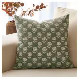 DOMVITUS Floral Pillow Covers 18x18 Throw Pillow Covers Decorative Farmhouse Block Floral Print Vintage Pillow Cover for Living Room Couch Bed, Dusty Green, 1PC - Retail: $18