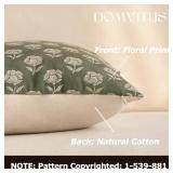 DOMVITUS Floral Pillow Covers 18x18 Throw Pillow Covers Decorative Farmhouse Block Floral Print Vintage Pillow Cover for Living Room Couch Bed, Dusty Green, 1PC - Retail: $18