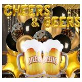 31pcs Cheers and Beers Mug Themed Party Decoration for man Cheers Balloon Gold Star Aluminum Foil Balloon Black Gold dot latex balloons for Birthday Baby Shower Happy Bday Party Supplies - Retail: $7