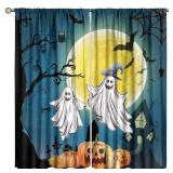 Halloween Curtain,Cute Ghost Moon Tree Castle Bat Pumpkin Owl Window Curtains for Bedroom Living Room 42\ W X 45\in L