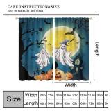 Halloween Curtain,Cute Ghost Moon Tree Castle Bat Pumpkin Owl Window Curtains for Bedroom Living Room 42\ W X 45\in L