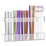 Straw Holder for Cabinet Door, 9.6in Adjustable Two-Part Large Acrylic Straws Organizer with Ultra Sticky Adhesive Strips, 2025 Reusable Straw Storage for Kitchen Cupboard - Retail: $7