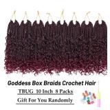 Goddess Box Braids Crochet Hair 10 Inch 8 Packs Pre-looped Bohemian Crochet Boho Box Braids With Curly Ends Red Burgundy 3X Crochet Braids Hair for Women Synthetic Braiding Hair (10 inch, TBUG) - Reta
