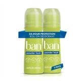 Ban Invisible Roll-on Antiperspirant Deodorant for Women and Men, 24-hour Underarm Odor and Sweat Protection, Powder Fresh, 3.5 Oz, Pack of 2 - Retail: $10