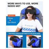 SARISUN Airplane Pillow Combo with Chin Strap, Travel Pillows for Airplanes with Sleep Eye Mask, Plane Pillow for Long Flights, Car Road Trip, 360° Headrest, Stop Bobblehead, Black - Retail: $22