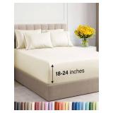 Extra Deep Queen Sheet Set - 6 Piece Breathable and Cooling Sheets - Hotel Luxury Bed Sheets Set - Easy and Secure Fit - Soft, Wrinkle Free and Comfy Sheets Set - Off White Sheet Set with Extra Deep P