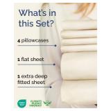Extra Deep Queen Sheet Set - 6 Piece Breathable and Cooling Sheets - Hotel Luxury Bed Sheets Set - Easy and Secure Fit - Soft, Wrinkle Free and Comfy Sheets Set - Off White Sheet Set with Extra Deep P