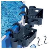 2 Sets Poolside Storage Basket Above Ground Pool Accessories for Most Frame Pools to Organize Towel, 2025 Upgrade Swimming Pool Storage Basket with 2 Skimmer Net Holder 4 Pool Cup Holder