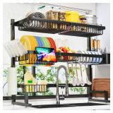 ADBIU Over The Sink Dish Drying Rack (Expandable Height and Length) Snap-On Design 2 Tier Large Dish Rack 31-39.4L x 12W x 34-38H inches - Retail: $58