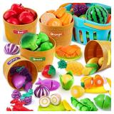 JOYIN Educational Toys Play Food Set for Toddlers, Cutting Food for Preschool Activities, Pretend Play Kitchen Accessories, Learning Toys, Color Sorting Set for Boys and Girls, Gifts for Christmas - R