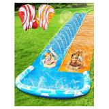 JOYIN 22.5ft Water Slides and 2 Bodyboards, Lawn Water Slide Summer Slip Waterslides Water Toy with Build in Sprinkler for Backyard Outdoor Water Fun for Kids - Retail: $40