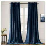 MIULEE Navy Blue Velvet Curtains 96 inches Long 2 Panels - Luxury Pinch Pleated Room Darkening Window Drapes for Bedroom Living Room Thermal Insulated Super Soft Blackout, Back Tab Rod Pocket - Retail