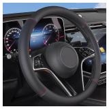 XHRING Car Steering Wheel Cover for GMC Sierra 1500 2500HD 3500HD Yukon Terrain Canyon Acadia Envoy Denali Crew Cab Elevation Double AT4 SLE SLT Limited XL Accessories, 2024 Leather Color 14 12-15in -