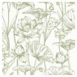 Vinjiasin Wallpaper Peel and Stick Green Floral Contact Paper Modern Lotus Wall Paper for Bedroom Bathroom Removable Self Adhesive Flower Leaf 17.3x 197in - Retail: $26