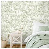 Vinjiasin Wallpaper Peel and Stick Green Floral Contact Paper Modern Lotus Wall Paper for Bedroom Bathroom Removable Self Adhesive Flower Leaf 17.3x 197in - Retail: $26
