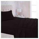 Amazon Basics Lightweight Super Soft Easy Care Wrinkle Free Microfiber 3 Piece Bed Sheet Set with 14-Inch Deep Pockets, Twin, Black, Solid, Kids, Men and Women Bedding - Retail: $12