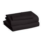 Amazon Basics Lightweight Super Soft Easy Care Wrinkle Free Microfiber 3 Piece Bed Sheet Set with 14-Inch Deep Pockets, Twin, Black, Solid, Kids, Men and Women Bedding - Retail: $12