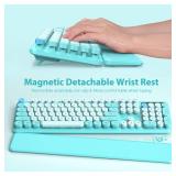 Wireless Keyboard and Mouse Combo, Full-Size Retro Typewriter Keyboard with Detachable Wrist Rest, Round Keycaps, Sleep Mode and Tilt Legs, 2.4GHz Cordless Connection for WindowsPC (Robin Egg Blue) - 