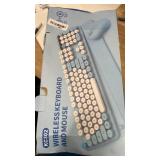 Wireless Keyboard and Mouse Combo, Full-Size Retro Typewriter Keyboard with Detachable Wrist Rest, Round Keycaps, Sleep Mode and Tilt Legs, 2.4GHz Cordless Connection for WindowsPC (Robin Egg Blue) - 