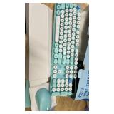 Wireless Keyboard and Mouse Combo, Full-Size Retro Typewriter Keyboard with Detachable Wrist Rest, Round Keycaps, Sleep Mode and Tilt Legs, 2.4GHz Cordless Connection for WindowsPC (Robin Egg Blue) - 