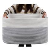 OIAHOMY Large Blanket Basket, 22x17x12" Rectangle Woven Baskets, Nursery Blanket Storage Living Room, Toy Storage With Handle, Large Baskets for Organizing-Gradient Grey - Retail: $26