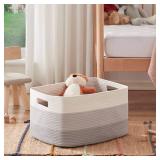 OIAHOMY Large Blanket Basket, 22x17x12" Rectangle Woven Baskets, Nursery Blanket Storage Living Room, Toy Storage With Handle, Large Baskets for Organizing-Gradient Grey - Retail: $26