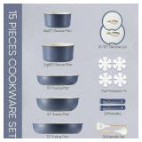 CAROTE 15pcs Pots and Pans Set, Nonstick Cookware Set Detachable Handle, Induction Kitchen Cookware Sets Non Stick with Removable Handle, RV Cookware Set, Gold and Blue