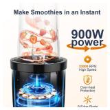 KOIOS Smoothie Blender, 900W Personal Blender for Shakes and Smoothies for Kitchen with 2 No-BPA 22oz Portable Cups, Single Serve Smoothies Maker Mixer for Juices, Nutritious Recipe (Grey Blue) - Reta