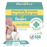 Pampers Baby Wipes Sensitive, Water Based Wipes, Hypoallergenic and Unscented for Babies, 588 Wipes Total (7 Refill Packs) - Retail: $18