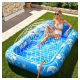 Inflatable Tanning Pool Lounger Float with Sprinkler, 77 x 48in Pool Floats Adult with Pillow, 6 in 1 Suntan Tub Raft Floatie with Drink Holder Sunbathing Water Lounge - Retail: $30
