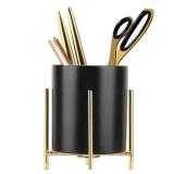 SIEBOLD Sturdy Pen Holder Simple and elegant for Desk Matte Pencil Holder Ceramic Cute Desktop Organizer Brush Holder Cup (Black and Gold Plated) - Retail: $17
