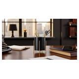 SIEBOLD Sturdy Pen Holder Simple and elegant for Desk Matte Pencil Holder Ceramic Cute Desktop Organizer Brush Holder Cup (Black and Gold Plated) - Retail: $17