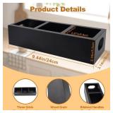 3 Compartments Tea Storage Organizer, Wooden Tea Bag Holder, Tea Box Organizer with Handle, Tea Bag Organizer for Drawer, Sugar Packet Holder, Tea Caddy for Countertop (Black) - Retail: $10