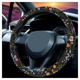 Wildflower Steering Wheel Cover, Flower Car Accessory for Diverse Cars, Steering Wheel Cover Non-Slip Breathable Fabric Absorbing Sweat Universal Car Accessories 14.515 inch - Retail: $10