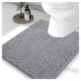 Smiry Luxury Chenille Toilet Rugs U-Shaped 24x20, Soft Absorbent Non-Slip Contour Bathroom Rugs for Toilet, Machine Washable Contoured Bath Mats, Grey - Retail: $18