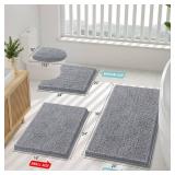 Smiry Luxury Chenille Toilet Rugs U-Shaped 24x20, Soft Absorbent Non-Slip Contour Bathroom Rugs for Toilet, Machine Washable Contoured Bath Mats, Grey - Retail: $18