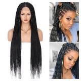 Fecihor Lace Front Knotless Braided Wigs for Women Box Braid Wig with Baby Hair Premium Synthetic Braided Lace Front Wigs for Women, 36 inches 13X8 Lace Frontal Black Braid Wig - Retail: $61
