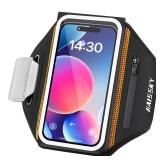 Running Armband with Earphone Bag Cell Phone Armband for iPhone 16 15 Pro 14 Plus 13 11 XR XS, Galaxy S24S10 Water Resistant Sports Phone Holder Case and Zipper Slot Car Key Holder for 6.9 inch Phone 