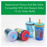KLOWOAH Replacement Straws and Bite Valve Compatible with Zak Designs Kelso 15 oz Water Bottle (Pack of 4) - Retail: $8