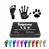 ReignDrop Ink Pad For Baby Footprint and Handprint - Creates Impressive Long Lasting Keepsake Stamp for Infant and Kids. Smudge Proof, Easy to Wipe Off Skin, Safe and Gentle Acid Free(Black) - Retail: