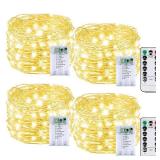 4 Pack 60LED Battery Operated Fairy Lights with Remote, 8 Modes LED String Lights with Timer, Dimmable, Memory Function, Waterproof Twinkle Fairy Lights for Outdoor Indoor Christmas Decor(Warm White) 